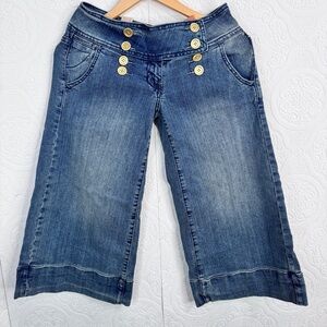 NEW V Blue Jeans Women's size 3/4 Sailor Wide Leg Capris Buttons Pants Shorts